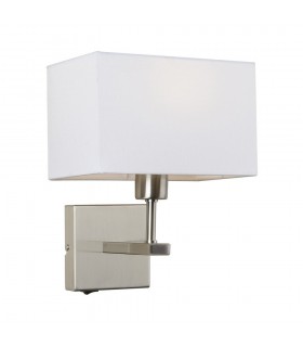 Modern Bedside Lamp Nickel 1 Light  with White, Rectangular Shade, E27 - 1