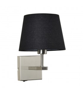 Modern Bedside Lamp Nickel 1 Light  with Black, Round Shade, E27 - 1