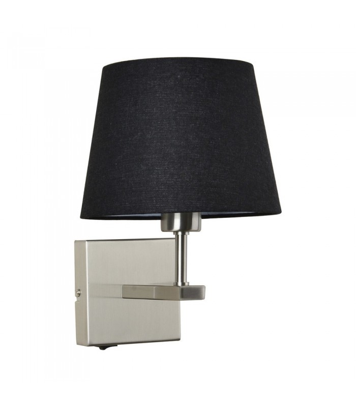 Modern Bedside Lamp Nickel 1 Light  with Black, Round Shade, E27 - 1