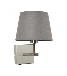 Modern Bedside Lamp Nickel 1 Light  with Gray, Round Shade, E27 - 1