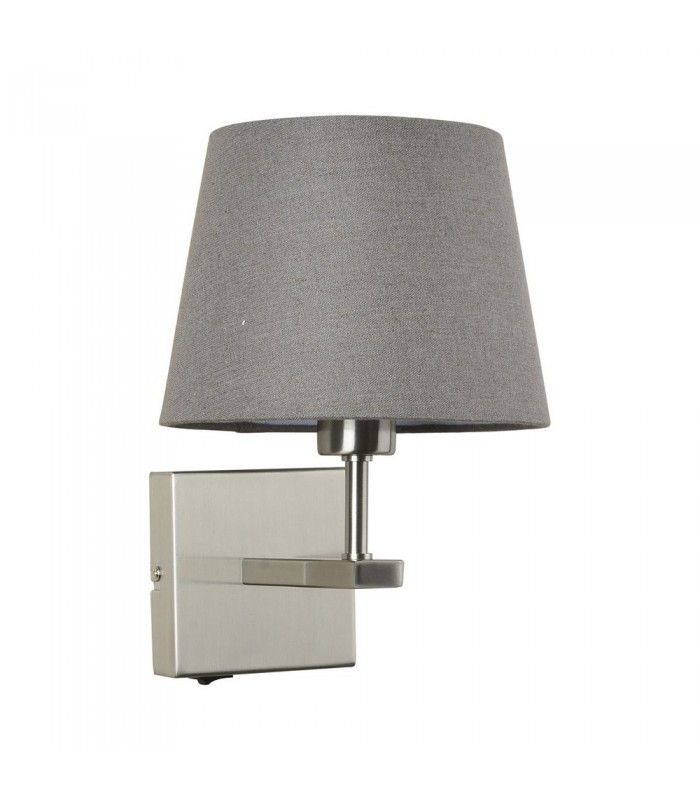 Modern Bedside Lamp Nickel 1 Light  with Gray, Round Shade, E27 - 1