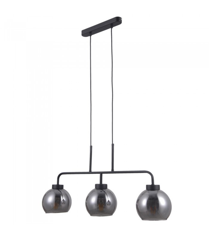 Scandinavian Hanging Pendant Black Matt 3 Light  with Smoky Shade, E27 - 1