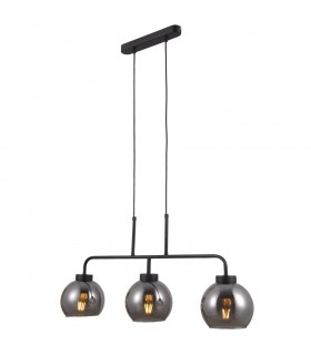 Scandinavian Hanging Pendant Black Matt 3 Light  with Smoky Shade, E27 - 2