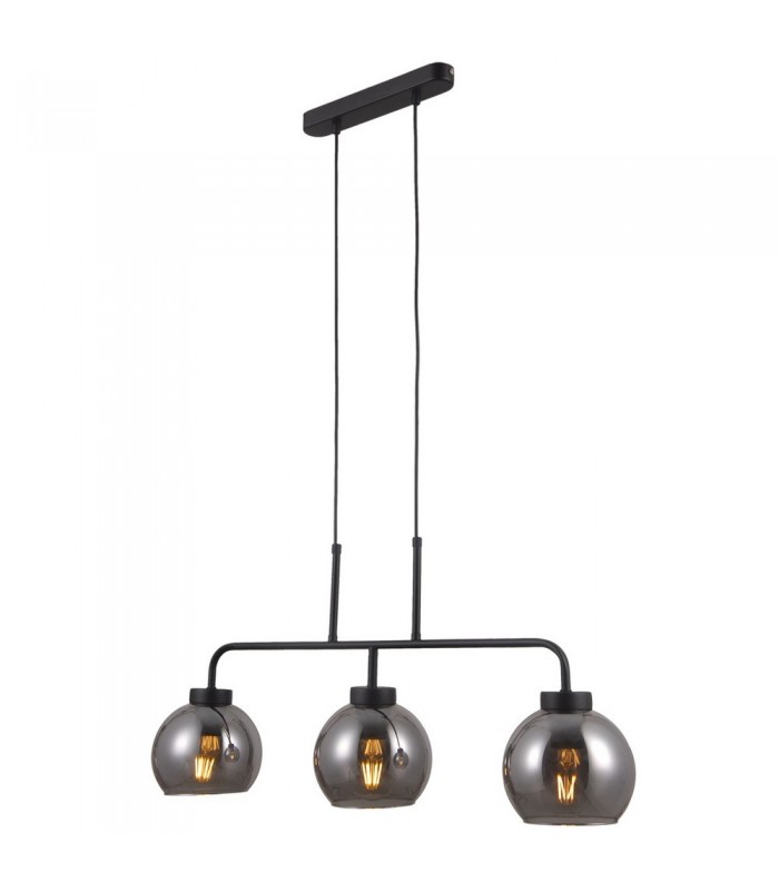 Scandinavian Hanging Pendant Black Matt 3 Light  with Smoky Shade, E27 - 2