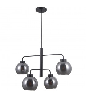 Scandinavian Hanging Pendant Black Matt 4 Light  with Smoky Shade, E27 - 1