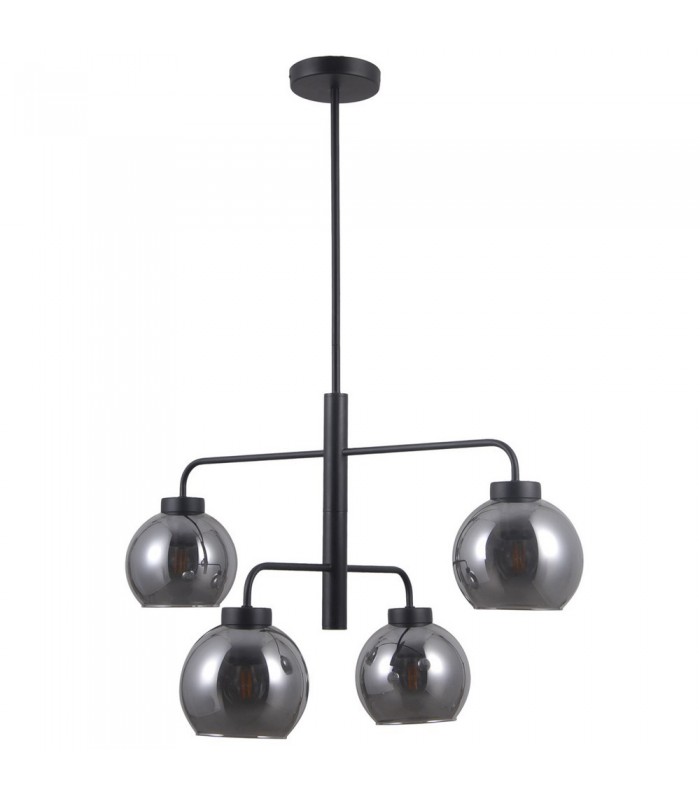 Scandinavian Hanging Pendant Black Matt 4 Light  with Smoky Shade, E27 - 1