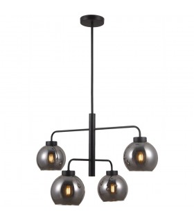 Scandinavian Hanging Pendant Black Matt 4 Light  with Smoky Shade, E27 - 2