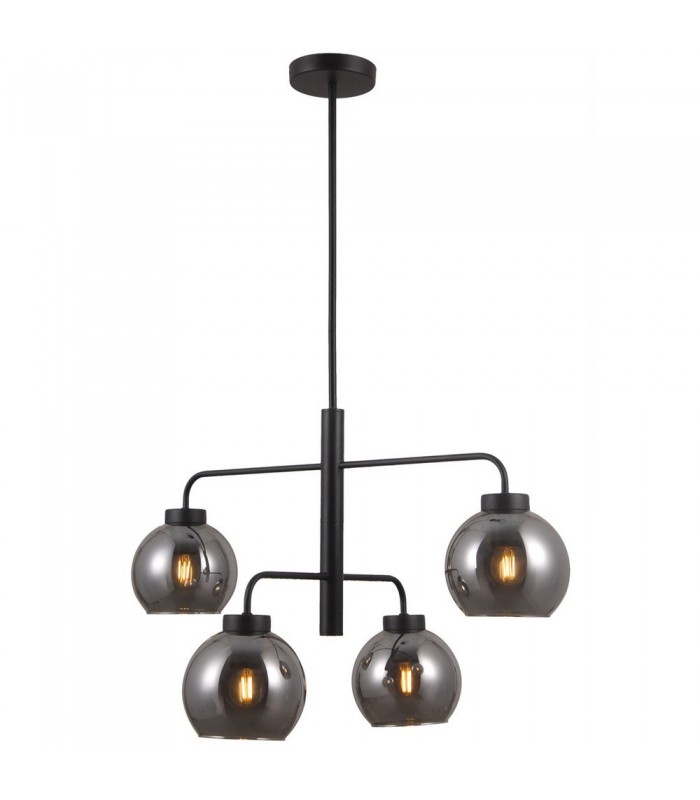 Scandinavian Hanging Pendant Black Matt 4 Light  with Smoky Shade, E27 - 2
