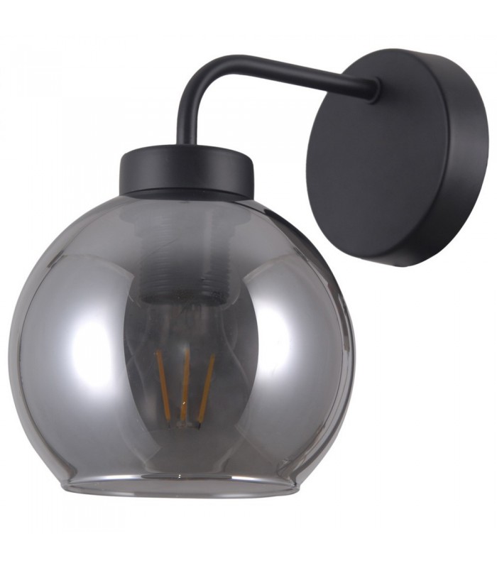 Scandinavian Wall Lamp Black Matt 1 Light  with Smoky Shade, E27 - 1