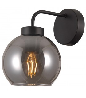 Scandinavian Wall Lamp Black Matt 1 Light  with Smoky Shade, E27 - 2