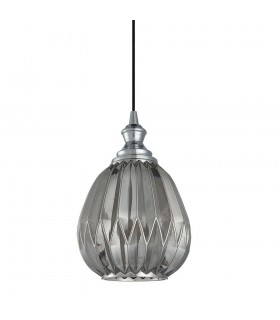 Modern Hanging Pendant Chrome 1 Light  with Smoke Grey Shade, E27 Dimmable - 1