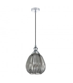 Modern Hanging Pendant Chrome 1 Light  with Smoke Grey Shade, E27 Dimmable - 2