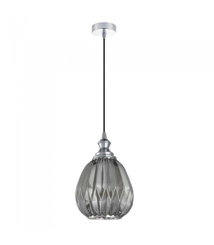 Modern Hanging Pendant Chrome 1 Light  with Smoke Grey Shade, E27 Dimmable - 2