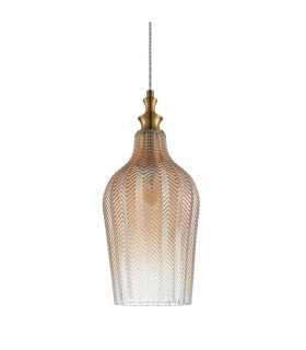 Modern Hanging Pendant Brass 1 Light  with Champagne Shade, E27 Dimmable - 1