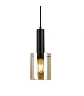 Modern Hanging Pendant Black 1 Light  with Amber Shade, E27 - 1