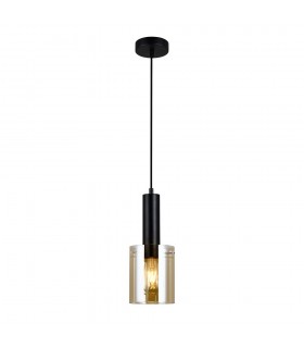 Modern Hanging Pendant Black 1 Light  with Amber Shade, E27 - 2