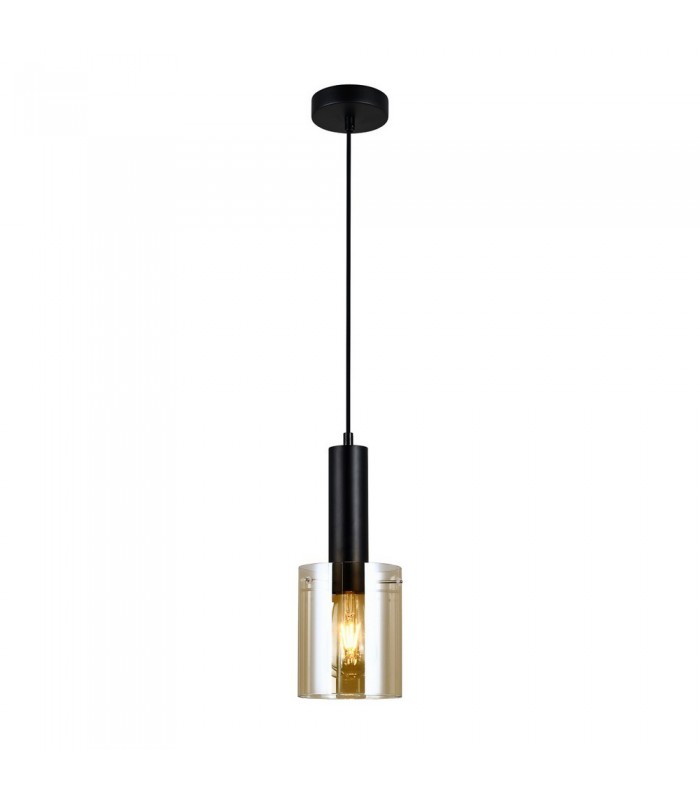 Modern Hanging Pendant Black 1 Light  with Amber Shade, E27 - 2