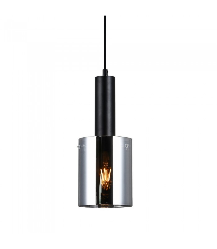 Modern Hanging Pendant Black 1 Light  with Glass, Smoky Shade, E27 - 1