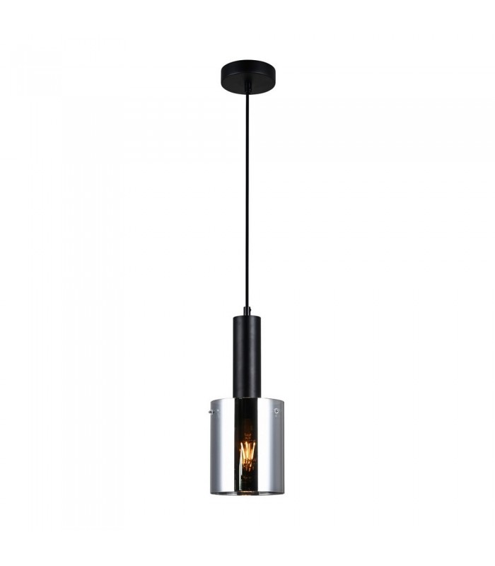 Modern Hanging Pendant Black 1 Light  with Glass, Smoky Shade, E27 - 2