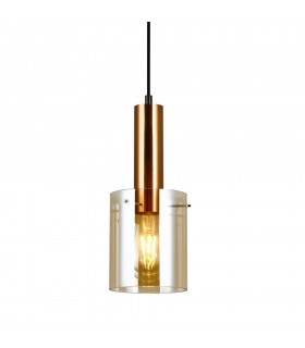 Modern Hanging Pendant Brass 1 Light  with Amber Shade, E27 - 1