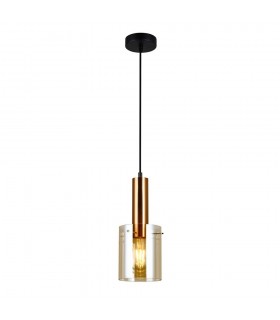 Modern Hanging Pendant Brass 1 Light  with Amber Shade, E27 - 2