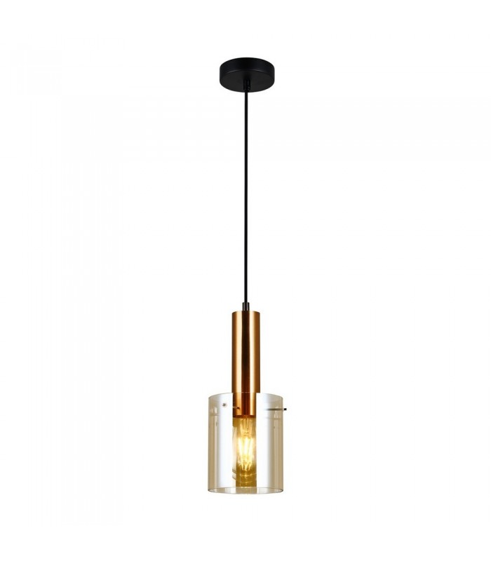 Modern Hanging Pendant Brass 1 Light  with Amber Shade, E27 - 2