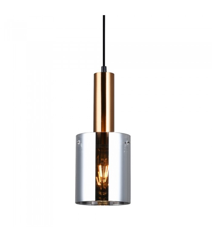 Modern Hanging Pendant Brass 1 Light  with Glass, Smoky Shade, E27 - 1