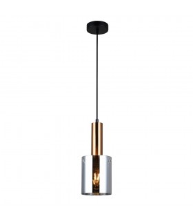 Modern Hanging Pendant Brass 1 Light  with Glass, Smoky Shade, E27 - 2