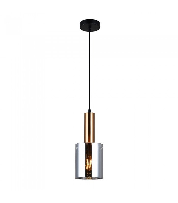 Modern Hanging Pendant Brass 1 Light  with Glass, Smoky Shade, E27 - 2