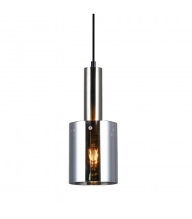 Modern Hanging Pendant Satin Nickel 1 Light  with Glass, Smoky Shade, E27 - 1
