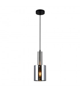 Modern Hanging Pendant Satin Nickel 1 Light  with Glass, Smoky Shade, E27 - 2