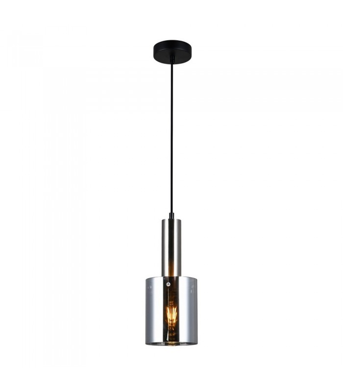 Modern Hanging Pendant Satin Nickel 1 Light  with Glass, Smoky Shade, E27 - 2