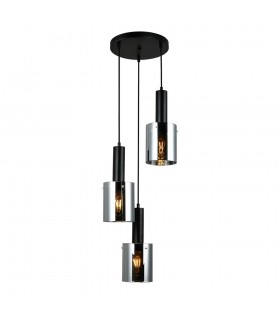 Modern Hanging Pendant Black 3 Light  with Glass, Smoky Shade, E27 - 1