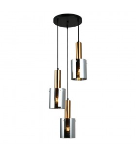 Modern Hanging Pendant Brass 3 Light  with Glass, Smoky Shade, E27 - 1