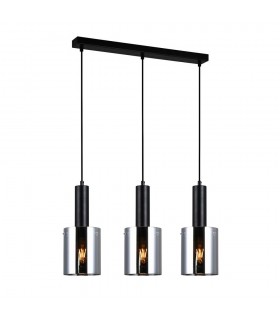 Modern Hanging Pendant Black 3 Light  with Smoky Shade, E27 - 1