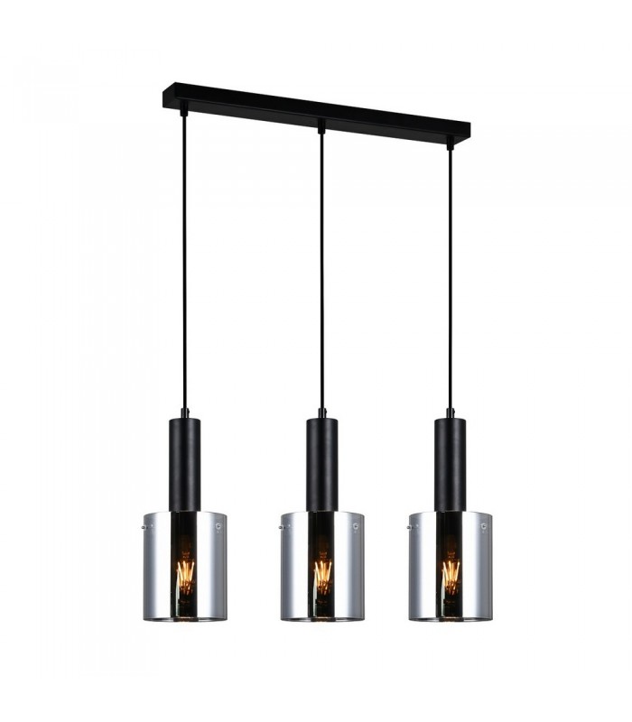 Modern Hanging Pendant Black 3 Light  with Smoky Shade, E27 - 1