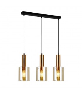 Modern Hanging Pendant Brass 3 Light  with Amber Shade, E27 - 1