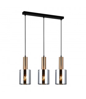 Modern Hanging Pendant Brass 3 Light  with Smoky Shade, E27 - 1