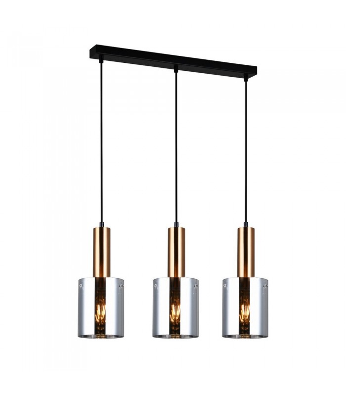Modern Hanging Pendant Brass 3 Light  with Smoky Shade, E27 - 1