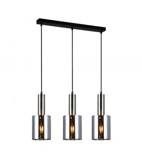 Modern Hanging Pendant Satin Nickel 3 Light  with Smoky Shade, E27 - 1