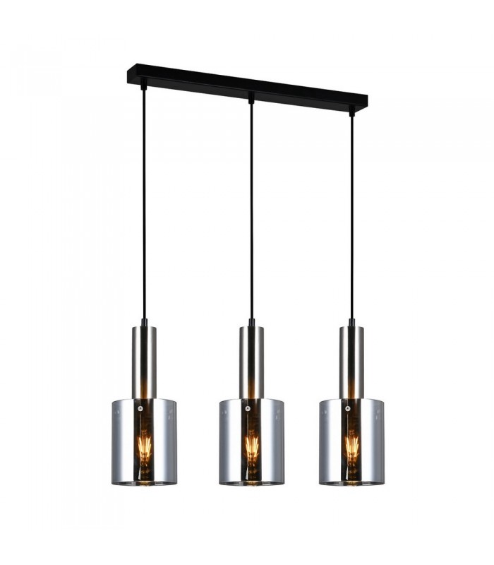 Modern Hanging Pendant Satin Nickel 3 Light  with Smoky Shade, E27 - 1