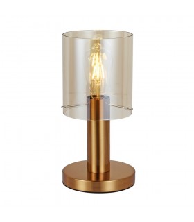 Modern Table Lamp Brass 1 Light  with Amber Shade, E27 - 1