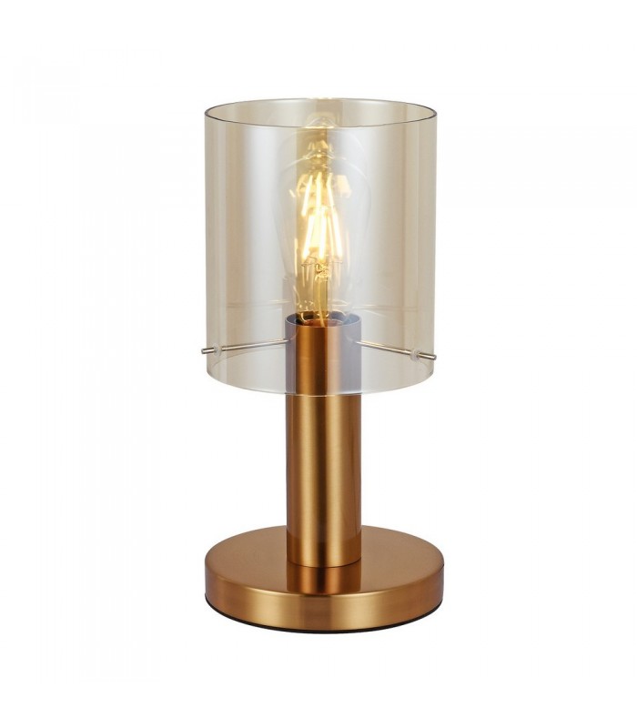 Modern Table Lamp Brass 1 Light  with Amber Shade, E27 - 1