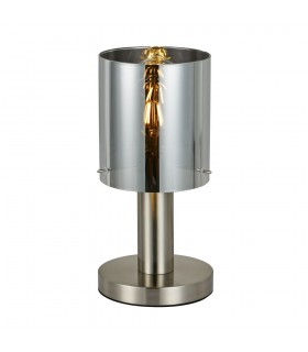 Modern Table Lamp Satin Nickel 1 Light  with Smoky Shade, E27 - 1