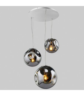 Modern Hanging Pendant Chrome 1 Light  with Smoky Shade, E27 - 2