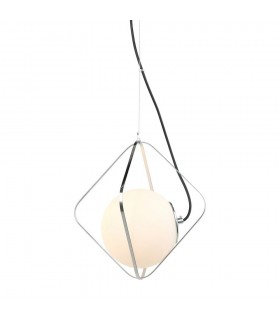 Modern Hanging Pendant Chrome, Black 1 Light  with White Shade, E27 Dimmable - 1