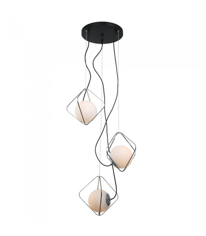 Modern Hanging Pendant Chrome, Black 3 Light  with White Shade, E27 Dimmable - 1