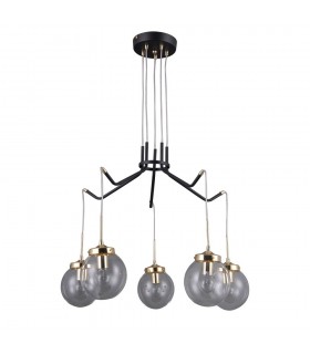 Industrial And Retro Hanging Pendant Black Matt, Gold 5 Light  with Clear Shade, E14 - 1