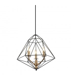 Industrial And Retro Hanging Pendant Black, Gold 3 Light  with Black Shade, E14 Dimmable - 1