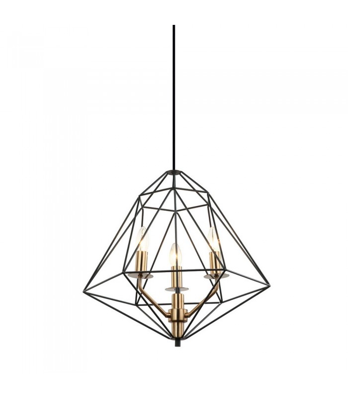 Industrial And Retro Hanging Pendant Black, Gold 3 Light  with Black Shade, E14 Dimmable - 1